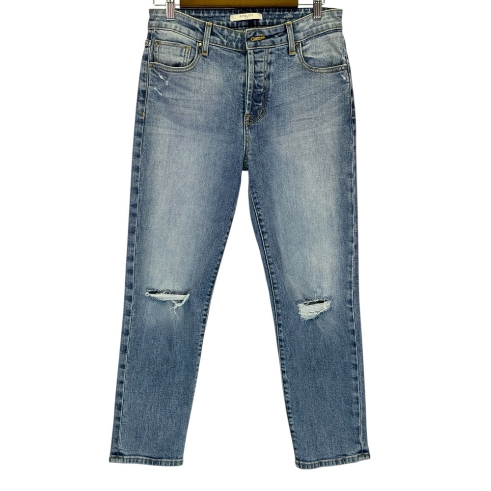 Fidelity Jimi Boyfriend Distressed Jeans Blue Women's 26 Mid Rise‎